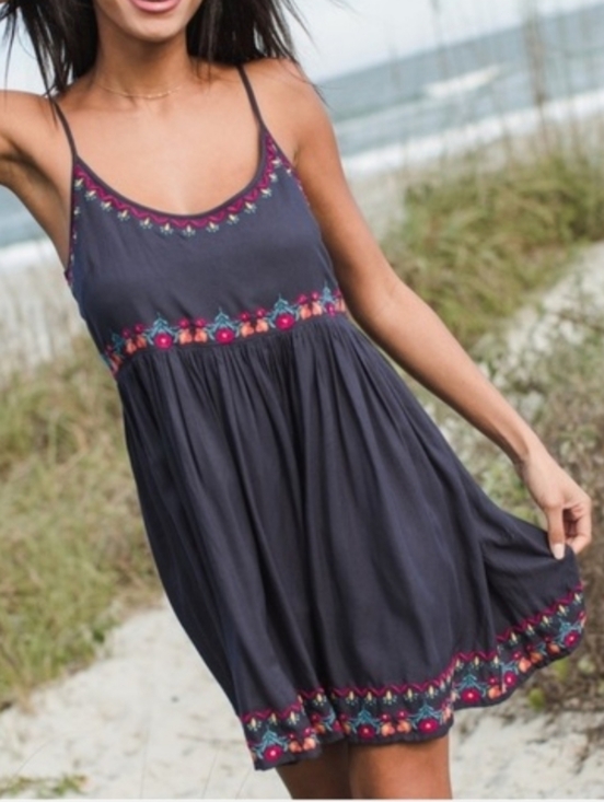 NATURAL LIFE Dresses & Skirts - NATURAL LIFE Navy Sara Embroidered Spaghetti-Strap Mini Dress Sz S